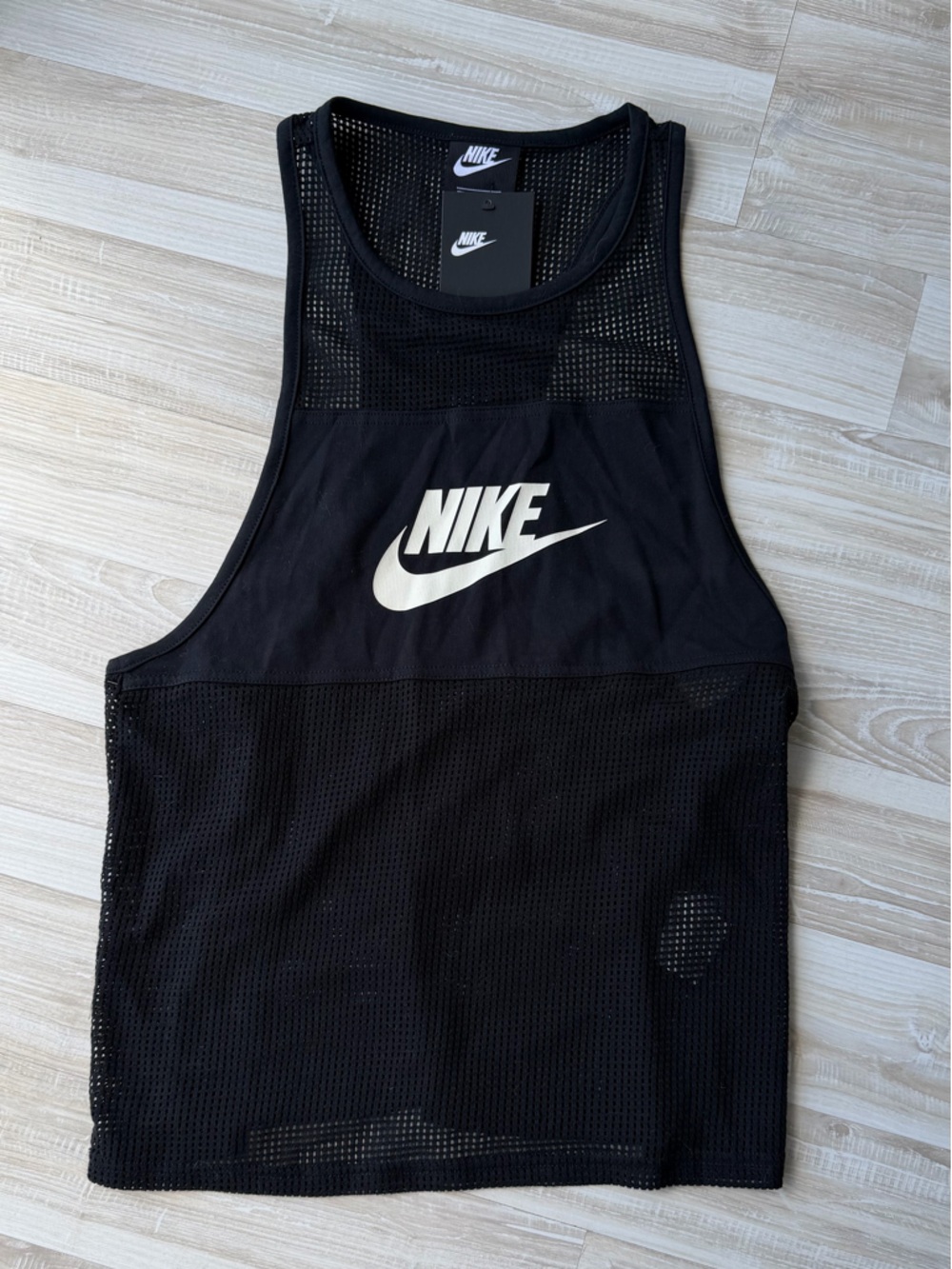 Nike Black Mesh Tank with White Swoosh Logo
